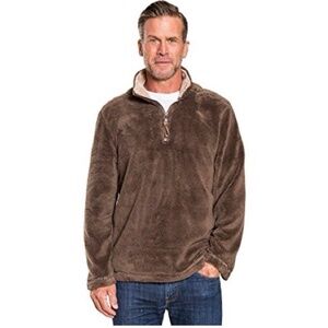 SAINT BERNARD Heather Melange Shearling 1/4 Zip Pullover Sweater Brown Medium M